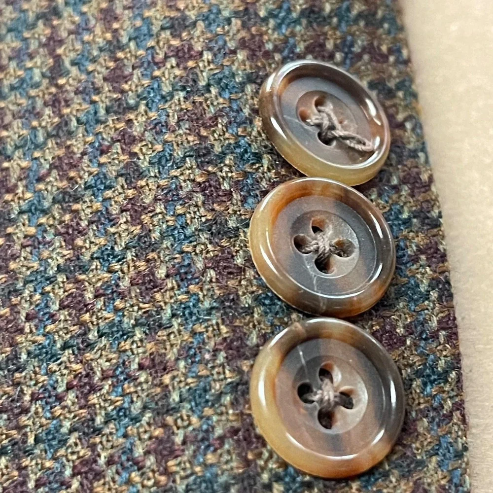 VTG Oscar‎ de la Renta Men's 42L Houndstooth Blazer 100% Wool Brown, Tan, Blue